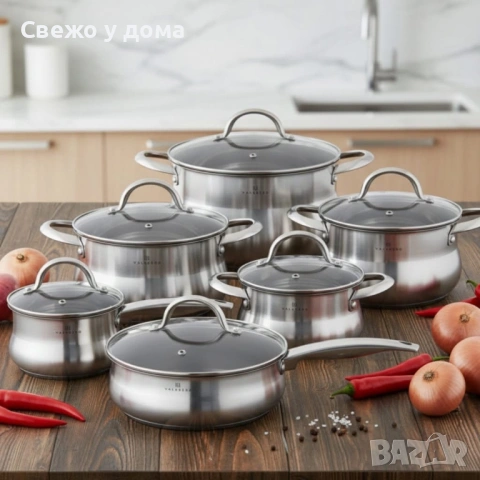 Комплект EDENBERG от 12части - неръждаема стомана с многослойно дъно за бързо и равномерно , снимка 8 - Съдове за готвене - 53457848