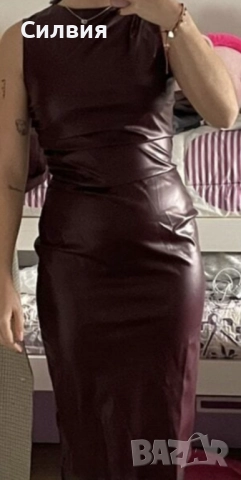 Нова червена дълга лъскава кожена рокля "Shein" / "Шейн", размер S, снимка 14 - Рокли - 52414085