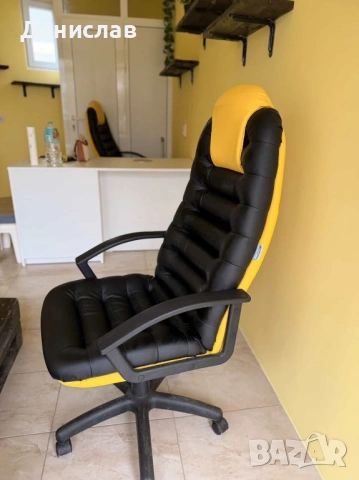 Офис стол еко кожа черно-жълт, снимка 3 - Столове - 53468843