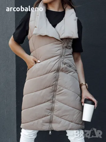 Дамско дълго ватирано яке без ръкави и качулка SERKIS, 2цвята , снимка 3 - Якета - 47464572