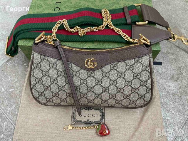 Оригинална Ophidia Гучи Чантичка Кожа Чанта за Рамо Синджир Gucci