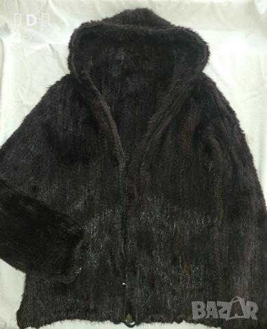 естествена НОРКА плетено яке с качулка - М, снимка 3 - Якета - 53730797