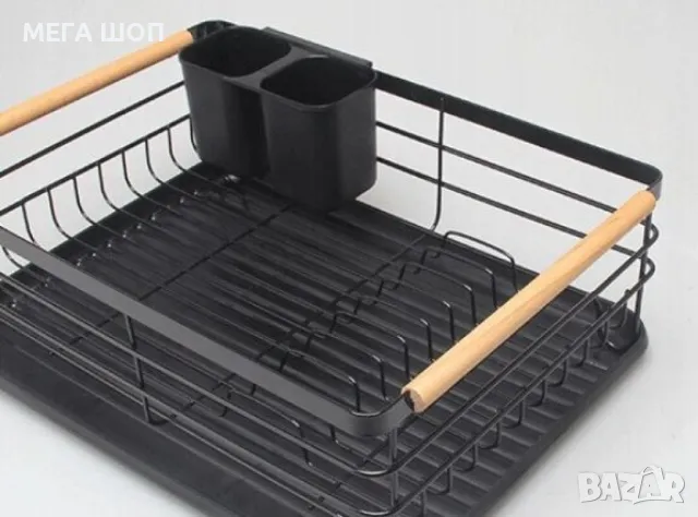 Сушилник за съдове Rosberg, 1 ниво, 43x31.5x14 см, Бежов/Черен, с дървени дръжки, снимка 4 - Други стоки за дома - 50313383