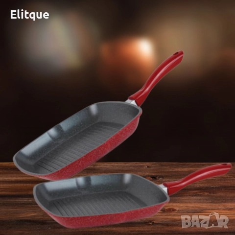 Тиган , Мраморно покритие, индукция, Червен, снимка 4 - Съдове за готвене - 52787054