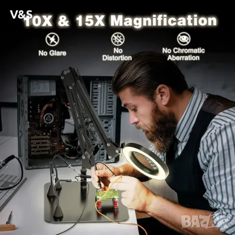 Станция с лупа и принадлежности,подходящ за запояване, гравиране, ремонт, четене, бижута и ръчно , снимка 4 - Ресийвъри, усилватели, смесителни пултове - 49230220