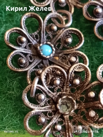 Винтидж гривна с фигурални цветя и Аквамарин Ретро Арт бижу 26182, снимка 6 - Гривни - 52925659