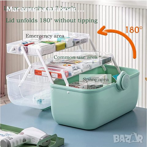 Голяма кутия за лекарства | Голям куфар органайзер за лекарства - РАЗМЕР 33.5х22.5х22.5см - КОД 3870, снимка 5 - Други стоки за дома - 40250511