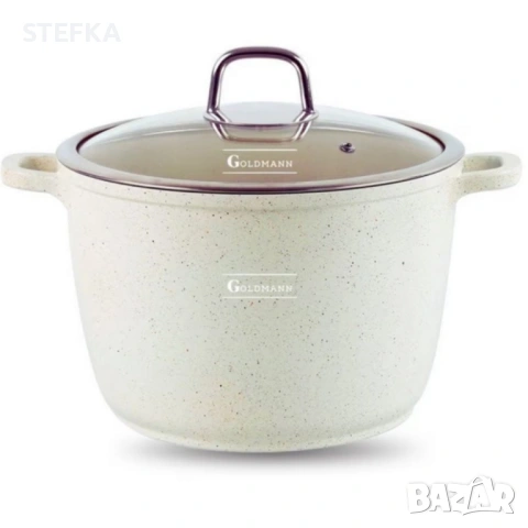 Дълбока тенджера Goldmann GM-0624B с мраморно покритие, 24 см, 6.2 л, индукция/ 65 лв, снимка 3 - Съдове за готвене - 53050795