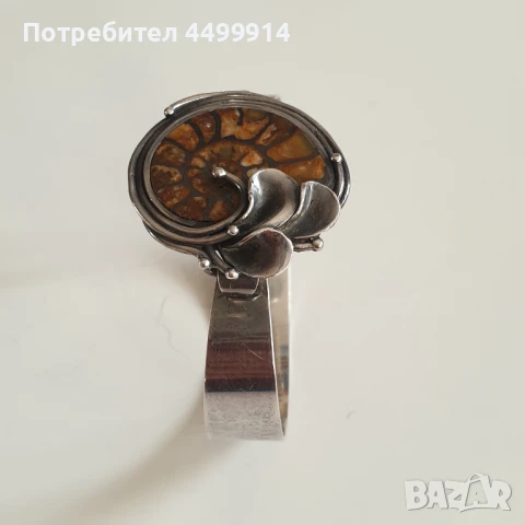 Стара сребърна гривна с Амонит, снимка 3 - Гривни - 50656338