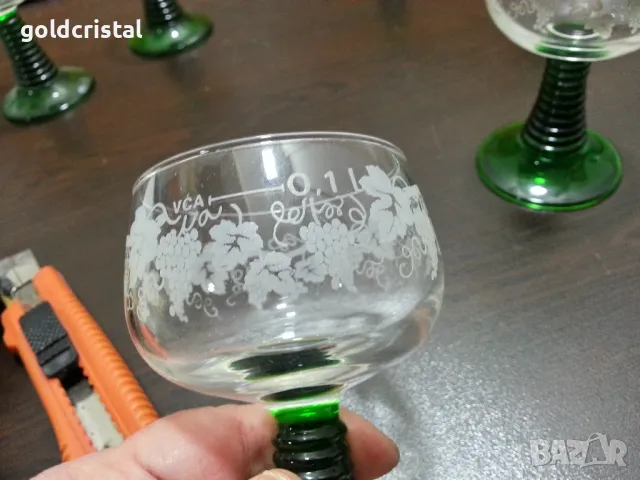 ретро стъклени чаши зелено столче , снимка 5 - Антикварни и старинни предмети - 48936608