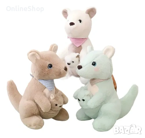 Кенгуру с бебе – Мека плюшена играчка 35см, снимка 6 - Плюшени играчки - 53276286