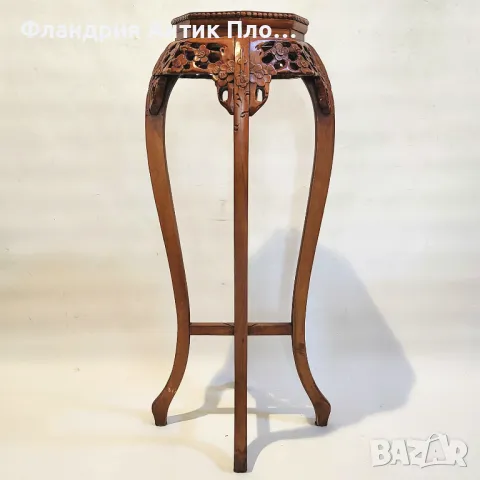 Поставка за цветя с мраморен плот и дърворезба/светла