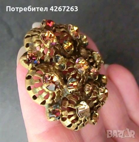 Старинна брошка с кристали Аурора Бореалис, снимка 4 - Други - 50987143