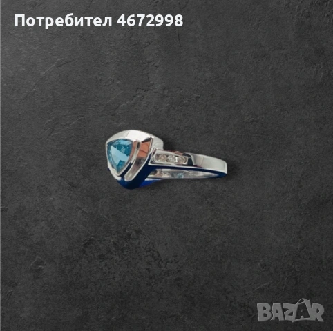 Пръстен от бяло злато с диамант и аметист 14к, снимка 5 - Пръстени - 53266203