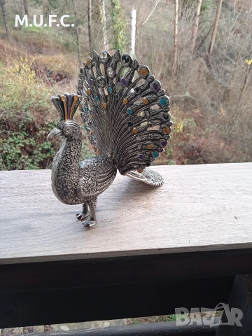 Посребрен Паун Ар Деко 1930-40