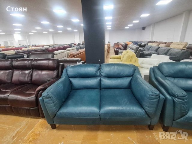 Петролено сини кожени дивани две двойки - естествена кожа, снимка 6 - Дивани и мека мебел - 39945164
