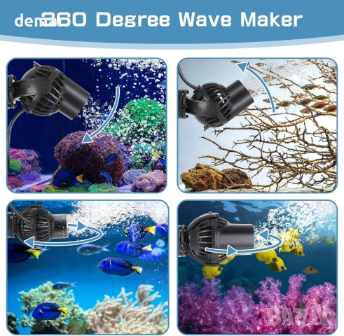 hygger Помпа за аквариумни вълни, 360° въртяща се, 5000 л/ч, 6W, магнитна основа, снимка 3 - Оборудване за аквариуми - 53530994