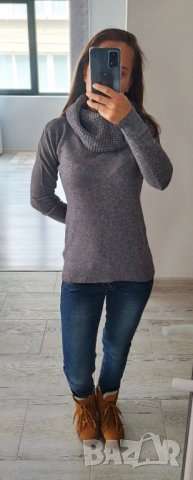 Сива плетена блуза, снимка 2 - Блузи с дълъг ръкав и пуловери - 38937306