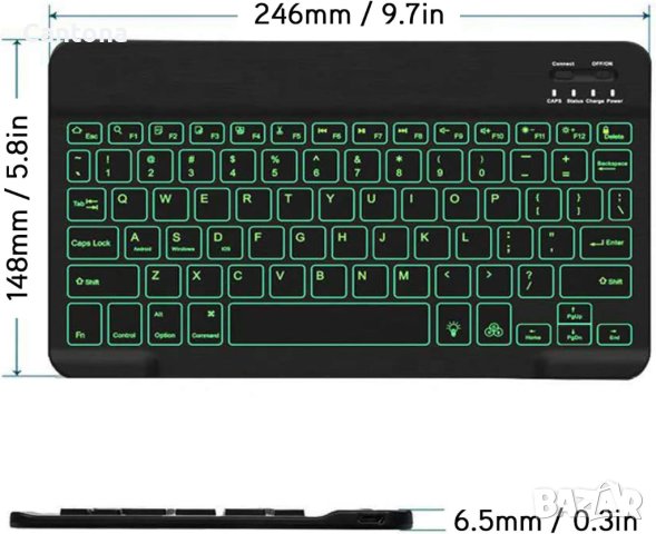 Bluetooth клавиатура, ултратънка клавиатура, 7 цвята подсветка, Android, Windows и IOS, снимка 1 - Клавиатури и мишки - 40727618