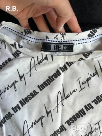 Alessa Everyday Блуза С 3/4 Ръкав - Бяла С Надписи, XS размер, снимка 7 - Корсети, бюстиета, топове - 49147494