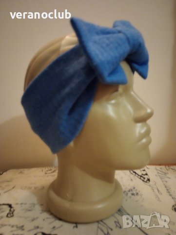Зимна лента за глава с панделка Синя, снимка 2 - Шапки - 38639457