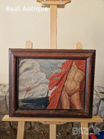 Прекрасна антикварна картина масло върху платно Бг автор 