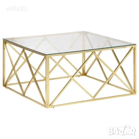 vidaXL Кафе маса, златиста, неръждаема стомана и закалено стъкло(SKU:349978)