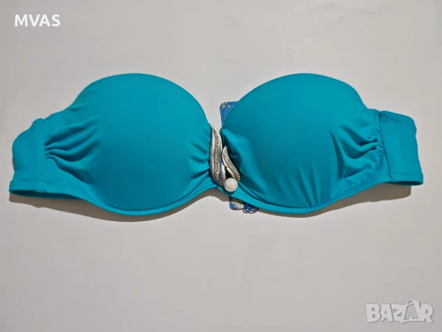 Нов дамски бански комплект + брошка 38 размер Син тюркоазени бански, снимка 2 - Бански костюми - 51290147