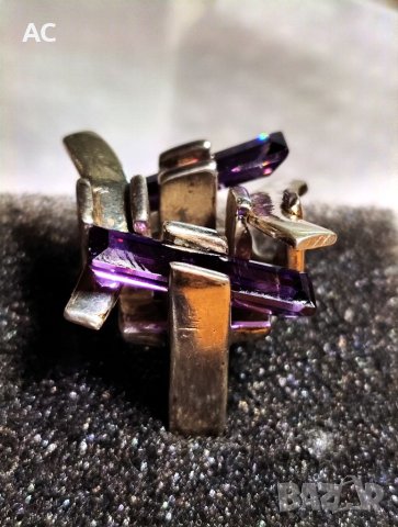 Сребърен пръстен с аметист , снимка 3 - Пръстени - 41025632