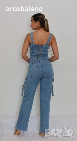 Дамски дълъг дънков гащеризон, снимка 3 - Гащеризони - 50991961