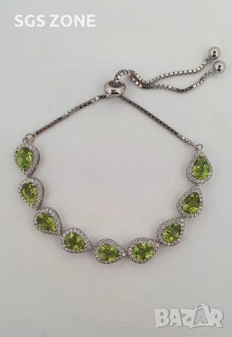 Сребърна гривна с естествен топаз или перидот от Тайланд, снимка 4 - Гривни - 53454306