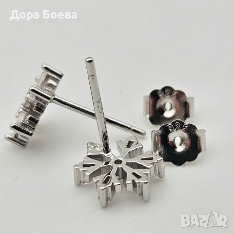 Сребърни обеци: "Скрежинка", снимка 4 - Обеци - 52565739