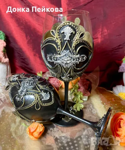 Ръчна изработка две чаши за вино , снимка 3 - Чаши - 49301470