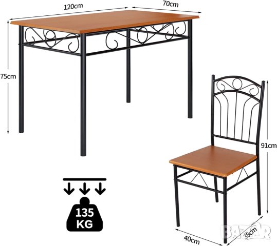 Комплект трапезна маса и 4 стола 10FJHYDS02TK, снимка 3 - Маси - 41649867