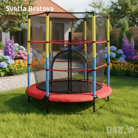Батут 4,5ft 140см с вътрешна мрежа ЧЕРВЕН, снимка 3 - Градински мебели, декорация  - 53531224