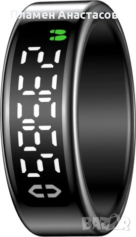 Смарт пръстен с LED дисплей – фитнес и здравен тракер, пулс, SpO₂, сън, IP68, черен (размер 12), снимка 3 - Смарт гривни - 53281099