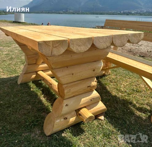 Градински дървен комплект Маса с Пейки, снимка 2 - Градински мебели, декорация  - 41575457