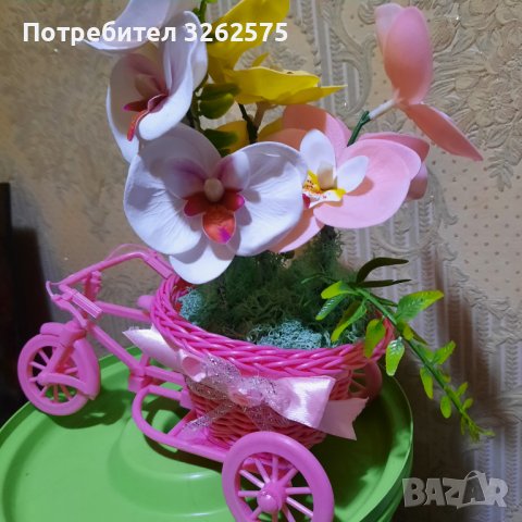 Ретро велосипед с размери 25см дължина и 23см височина със скандинавски мъх и сапунени цветя, снимка 4 - Декорация за дома - 44371737