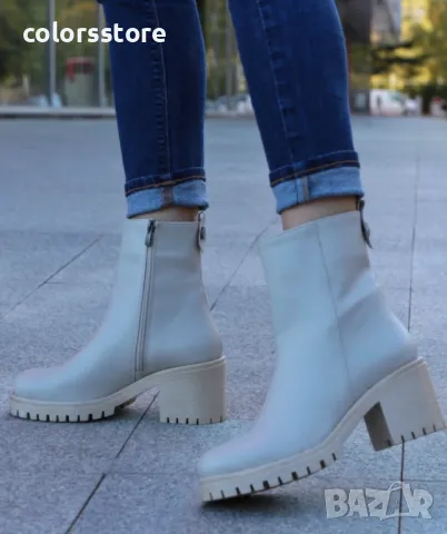 Боти на ток - бежова кожа - BTNM90, снимка 2 - Дамски боти - 43955829