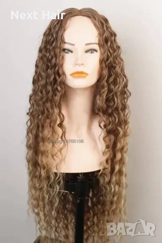 Омбре къдрици 80 см - кафява перука с реалистичен път 13x4x1, снимка 9 - Аксесоари за коса - 52878649