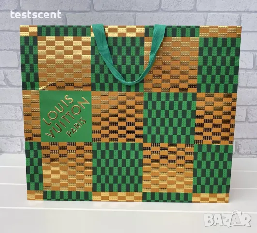 Бутикова подаръчна торба Louis Vuitton Green Gold XL 49cmx41cm 2022 Holidays Shopping Bag празнична, снимка 7 - Чанти - 48230765