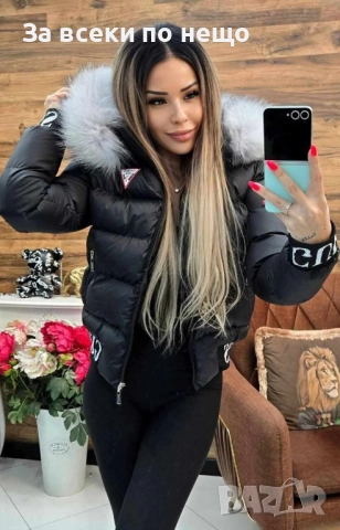 Guess Дамско Черно Зимно Яке С Естествен Пух На Качулката Гес Код W.S.O.29, снимка 2 - Якета - 52594846