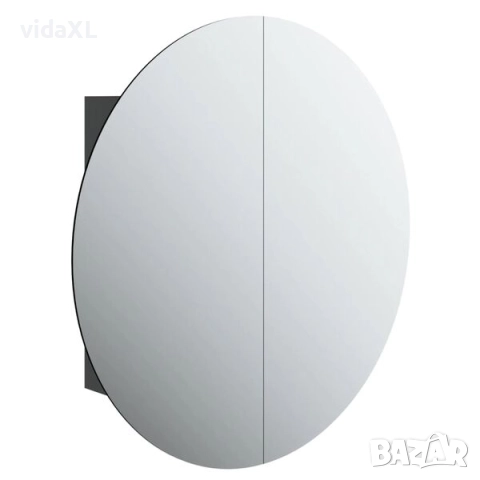 vidaXL Шкаф за баня с кръгло огледало и LED, черен, 54x54x17,5 см(SKU:345588)