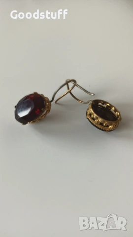 Сребро,гранат,позлата,обеци,винтидж,маркировки, фасетиран , снимка 3 - Обеци - 53466850