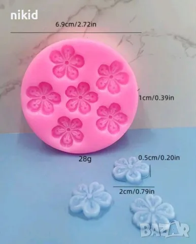 6 цветя цветенца цветчета силиконов молд форма фондан шоколад декор, снимка 3 - Форми - 48817887