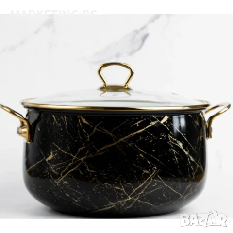 Тенджера Goldmann 24x15см.\6.2л.. Емайл. Индукция. Черен/Старо злато, снимка 4 - Съдове за готвене - 50442200