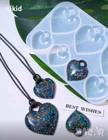 Сърце сърца висулка за колие ключодържател силиконов молд форма фондан шоколад смола бижу декор, снимка 2 - Форми - 51914141