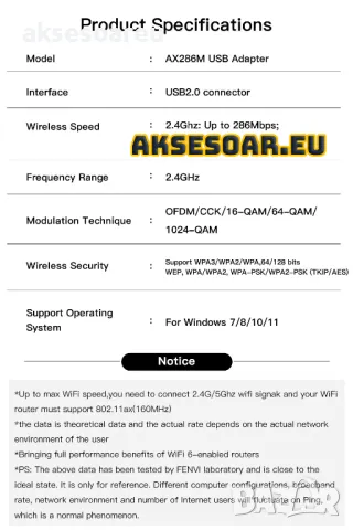 Мини USB Wi-Fi 6 адаптер AX286 WIRELESS Мрежова карта Mini USB Dongle 2.4GHz 802.11AX за интернет, снимка 7 - Мрежови адаптери - 48113480