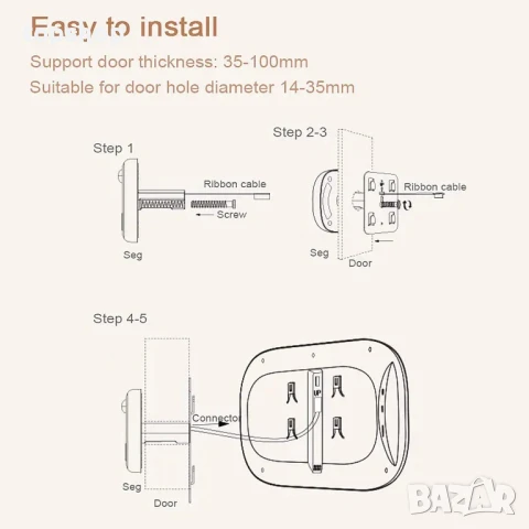 Цифрова шпионка за врата ACAGALA с камера и звънец, 2.8" LCD екран, нощно виждане, фотозаснемане..., снимка 2 - Друга електроника - 50555701