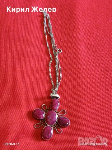 Етно сребърно колие с висулка с фасетирани Рубини ювелирна изработка 52525, снимка 8 - Колиета, медальони, синджири - 53016137